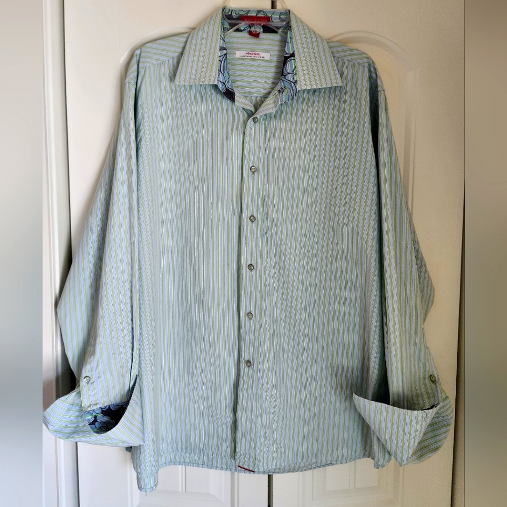 Men's Anonimo Moda Italiana Striped Button-Up Shirt Sz17R!